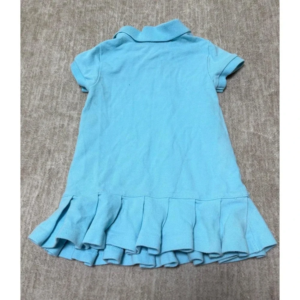 Ralph Lauren Baby Girls 12M Blue Polo Dress Pleated Skirt Pink Pony Logo